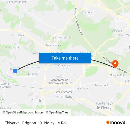 Thiverval-Grignon to Noisy-Le-Roi map