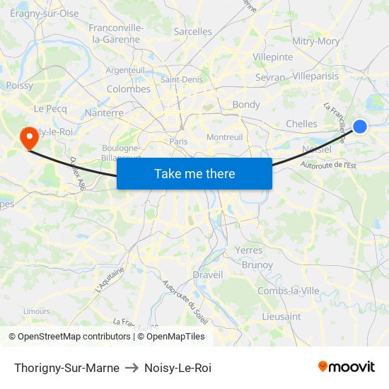 Thorigny-Sur-Marne to Noisy-Le-Roi map