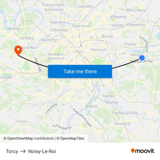 Torcy to Noisy-Le-Roi map