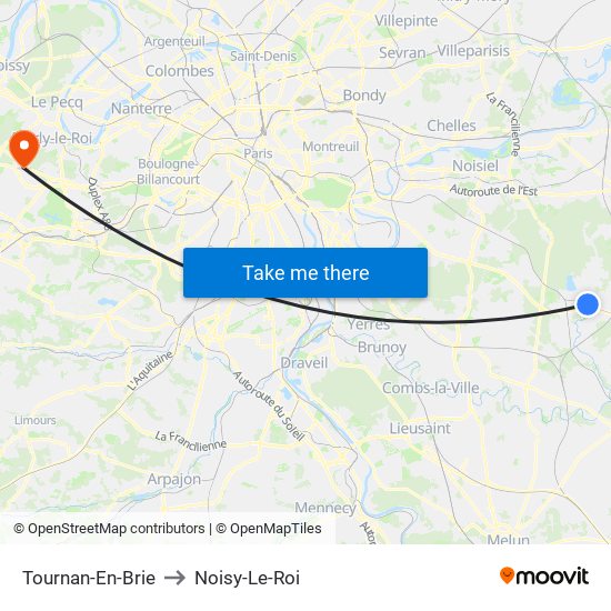 Tournan-En-Brie to Noisy-Le-Roi map