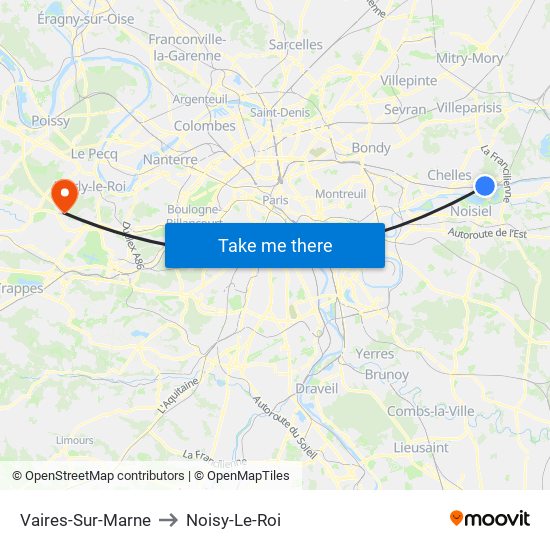Vaires-Sur-Marne to Noisy-Le-Roi map