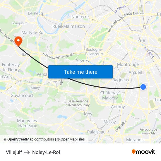 Villejuif to Noisy-Le-Roi map