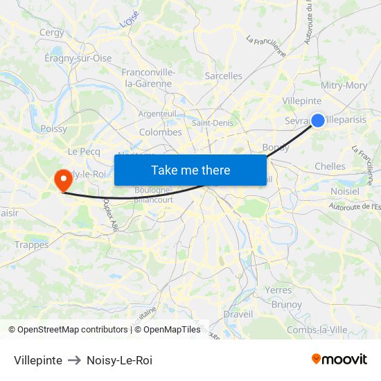 Villepinte to Noisy-Le-Roi map