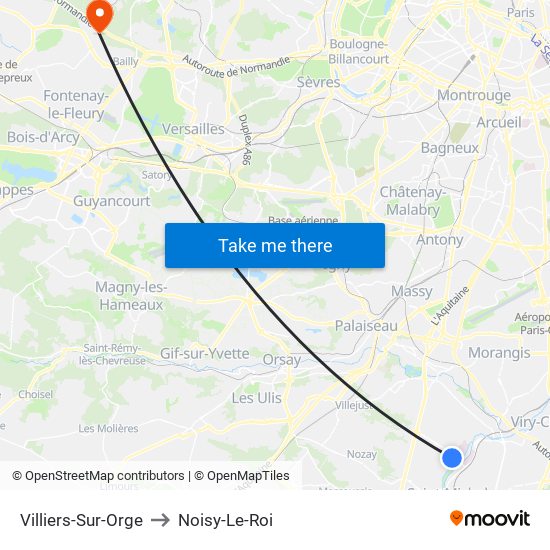 Villiers-Sur-Orge to Noisy-Le-Roi map