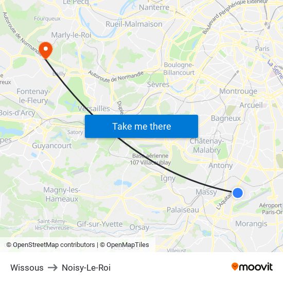 Wissous to Noisy-Le-Roi map