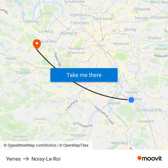 Yerres to Noisy-Le-Roi map