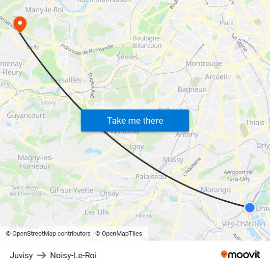 Juvisy to Noisy-Le-Roi map