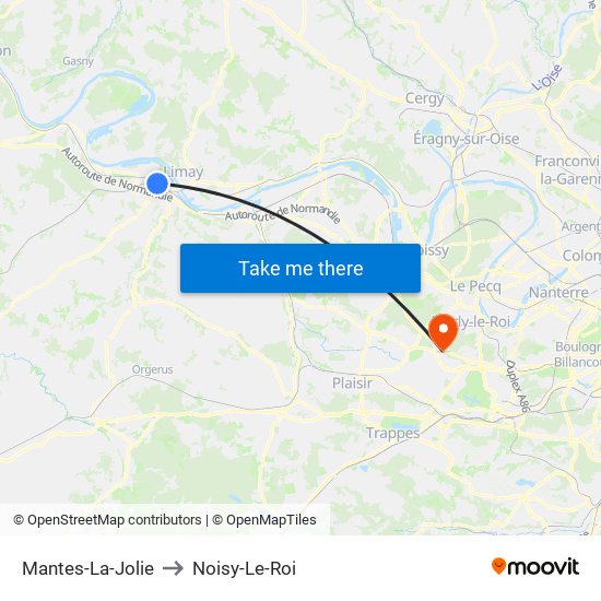 Mantes-La-Jolie to Noisy-Le-Roi map