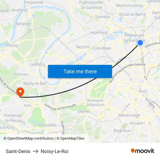 Saint-Denis to Noisy-Le-Roi map