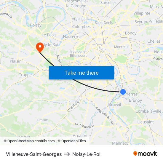 Villeneuve-Saint-Georges to Noisy-Le-Roi map