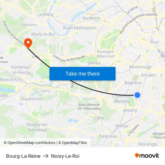 Bourg-La-Reine to Noisy-Le-Roi map