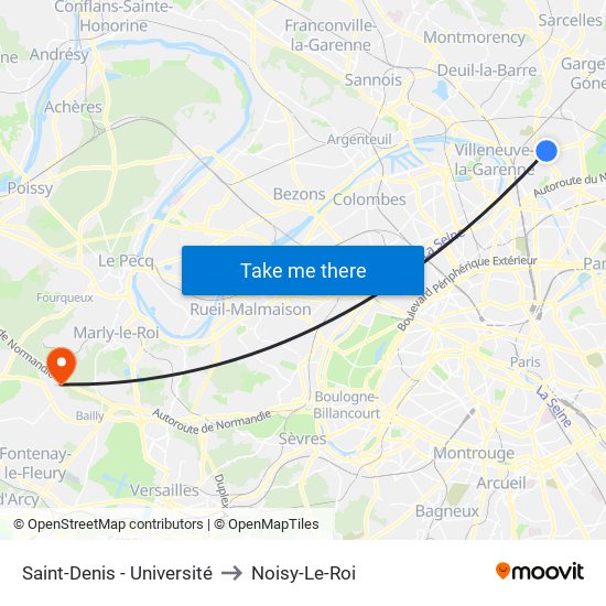 Saint-Denis - Université to Noisy-Le-Roi map
