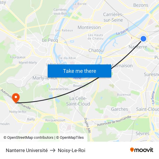 Nanterre Université to Noisy-Le-Roi map