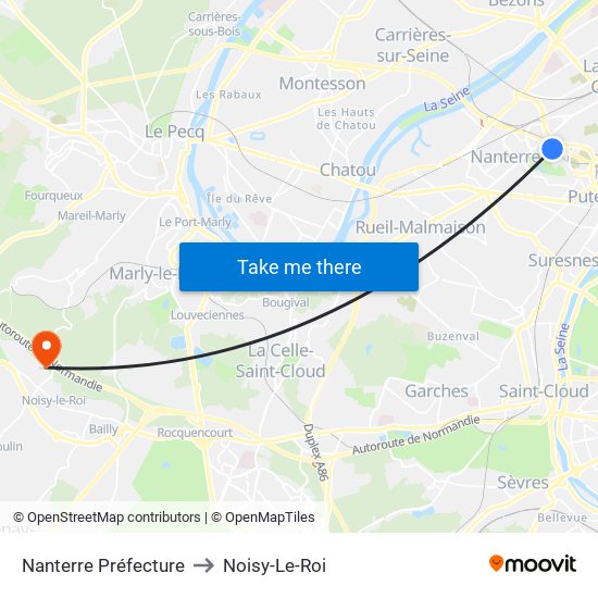 Nanterre Préfecture to Noisy-Le-Roi map