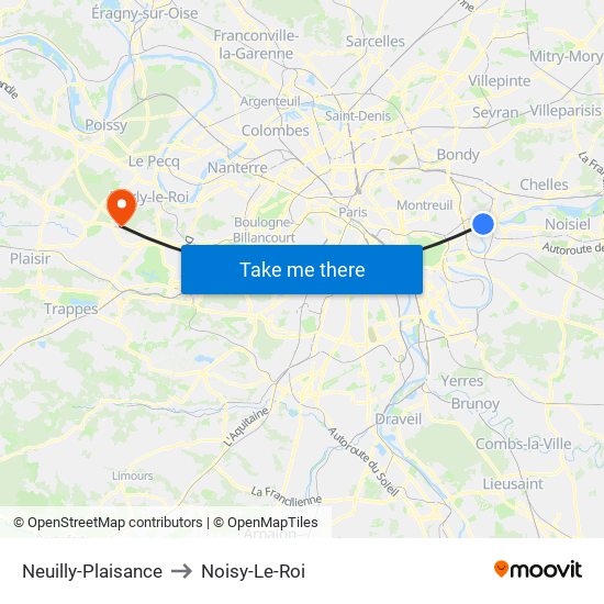 Neuilly-Plaisance to Noisy-Le-Roi map
