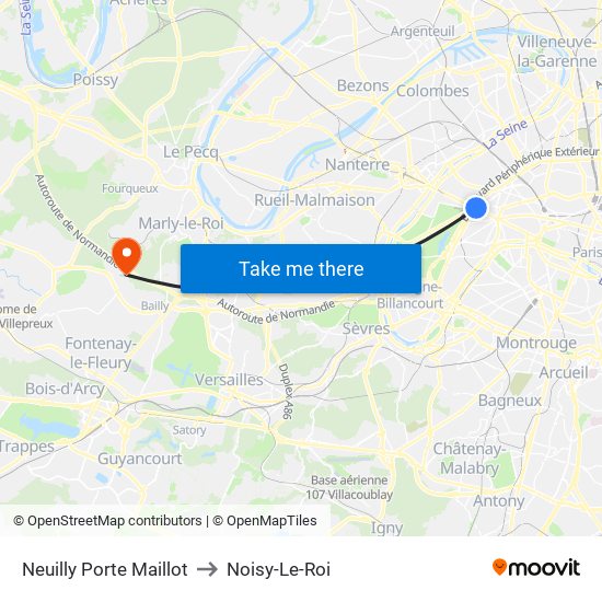 Neuilly Porte Maillot to Noisy-Le-Roi map