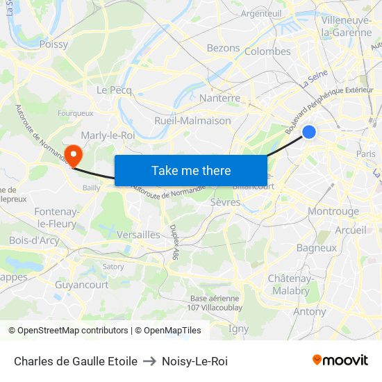 Charles de Gaulle Etoile to Noisy-Le-Roi map