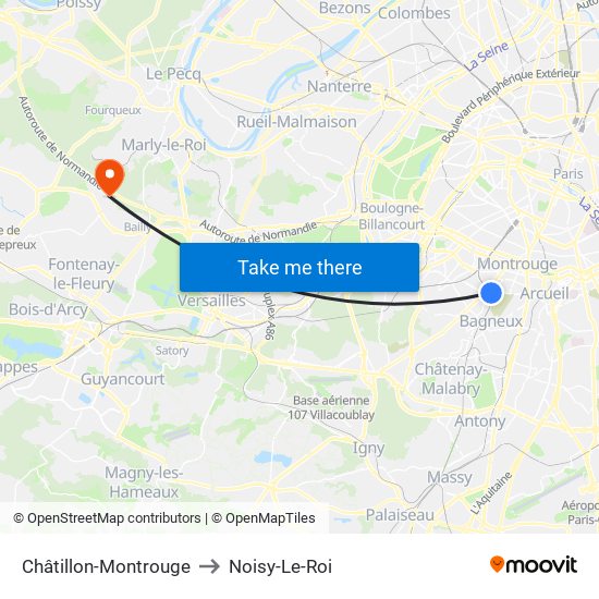 Châtillon-Montrouge to Noisy-Le-Roi map