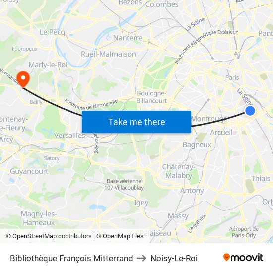 Bibliothèque François Mitterrand to Noisy-Le-Roi map