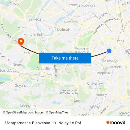 Montparnasse-Bienvenue to Noisy-Le-Roi map