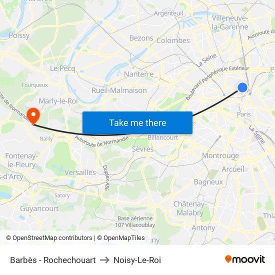 Barbès - Rochechouart to Noisy-Le-Roi map