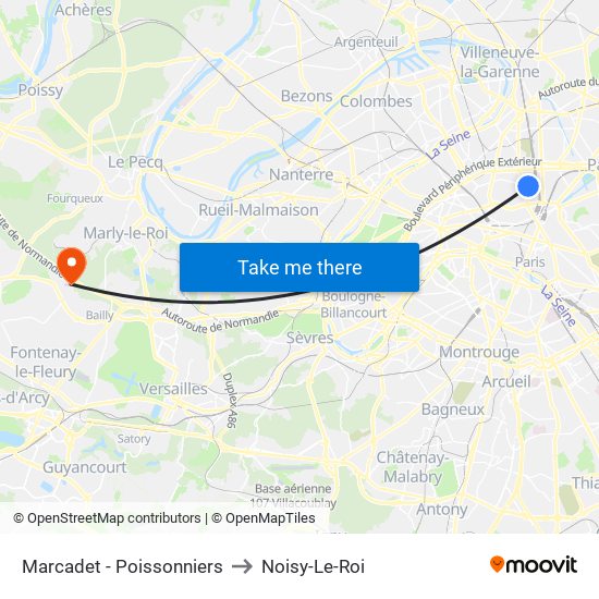 Marcadet - Poissonniers to Noisy-Le-Roi map