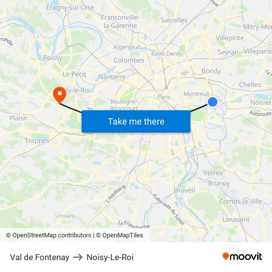 Val de Fontenay to Noisy-Le-Roi map