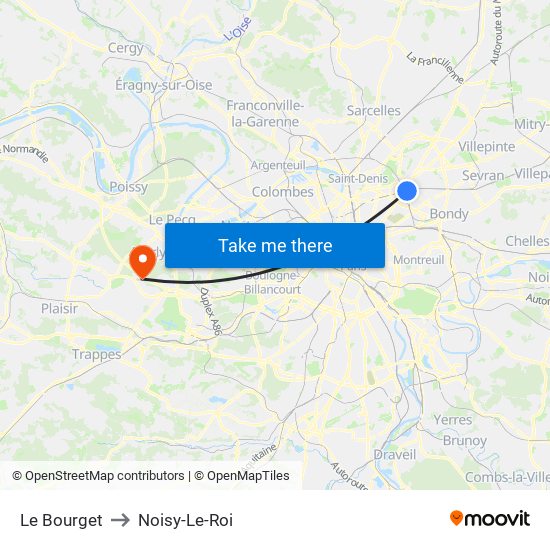 Le Bourget to Noisy-Le-Roi map