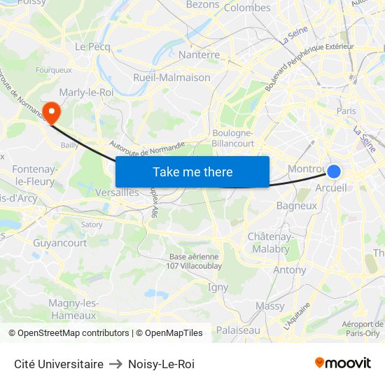 Cité Universitaire to Noisy-Le-Roi map