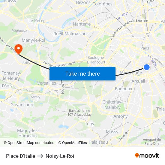 Place D'Italie to Noisy-Le-Roi map