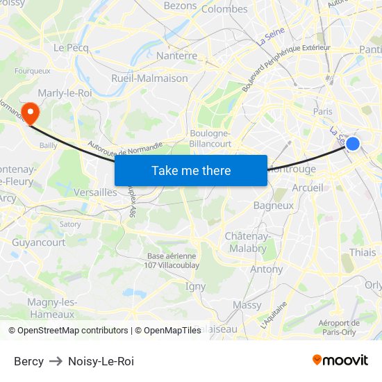Bercy to Noisy-Le-Roi map