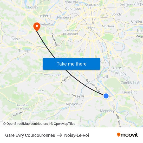 Gare Évry Courcouronnes to Noisy-Le-Roi map
