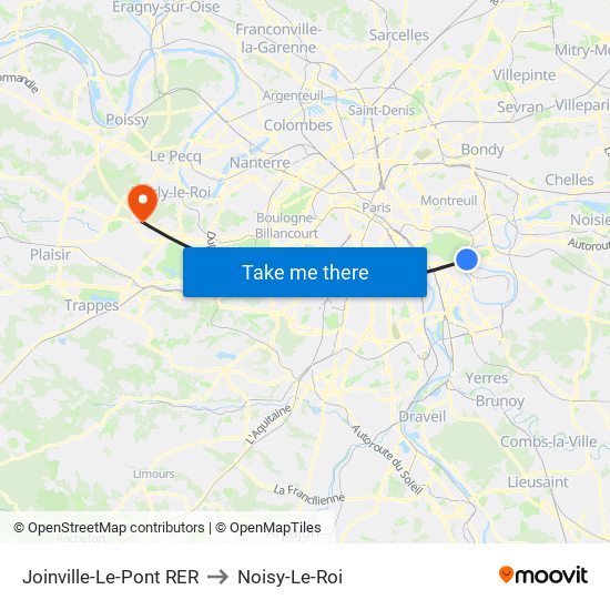 Joinville-Le-Pont RER to Noisy-Le-Roi map