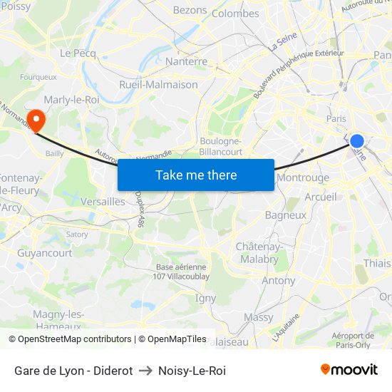 Gare de Lyon - Diderot to Noisy-Le-Roi map