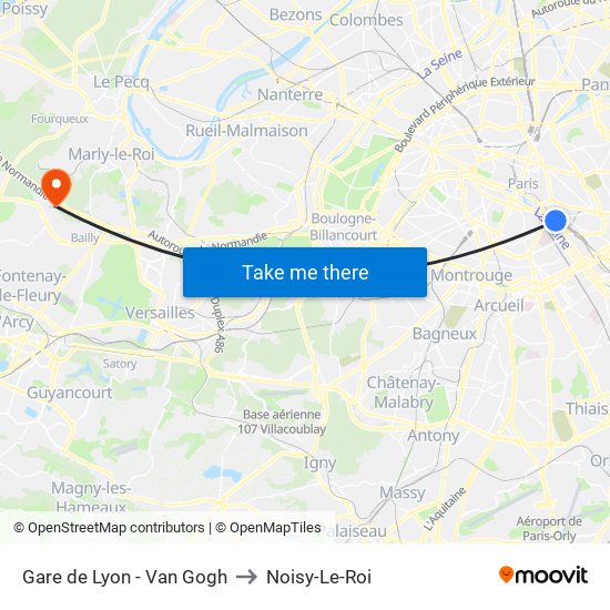 Gare de Lyon - Van Gogh to Noisy-Le-Roi map