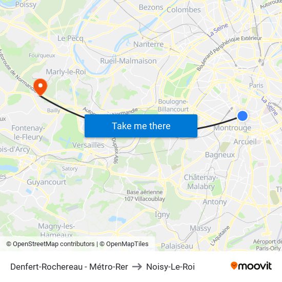 Denfert-Rochereau - Métro-Rer to Noisy-Le-Roi map