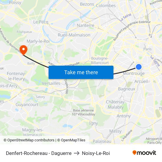 Denfert-Rochereau - Daguerre to Noisy-Le-Roi map