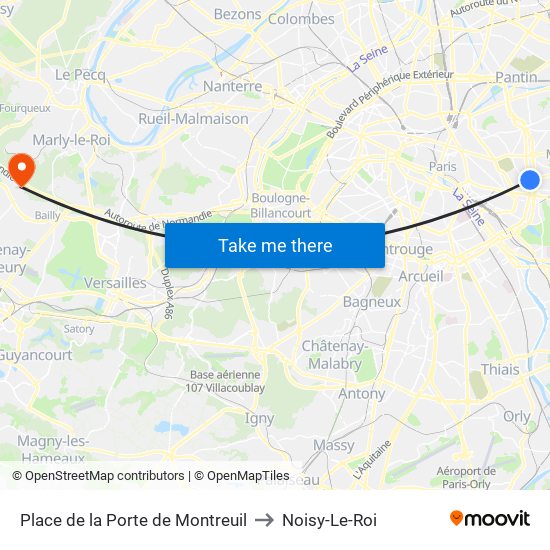 Place de la Porte de Montreuil to Noisy-Le-Roi map