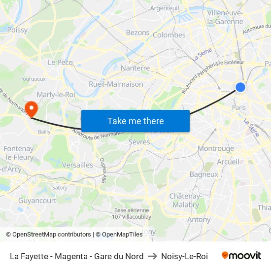La Fayette - Magenta - Gare du Nord to Noisy-Le-Roi map