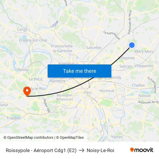 Roissypole - Aéroport Cdg1 (E2) to Noisy-Le-Roi map