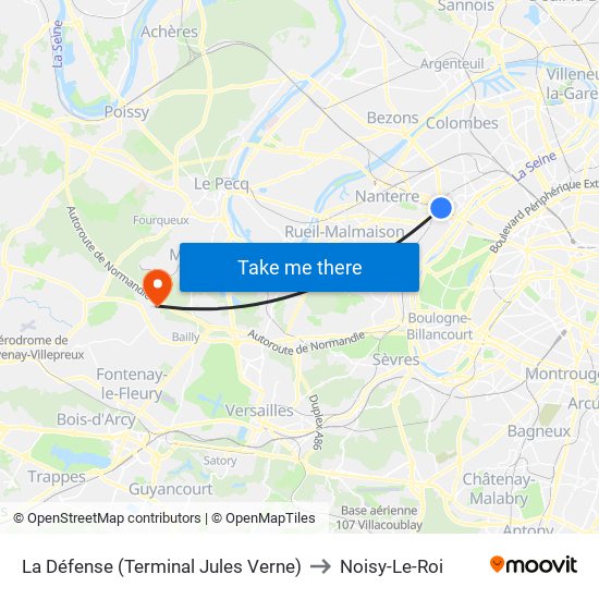 La Défense (Terminal Jules Verne) to Noisy-Le-Roi map
