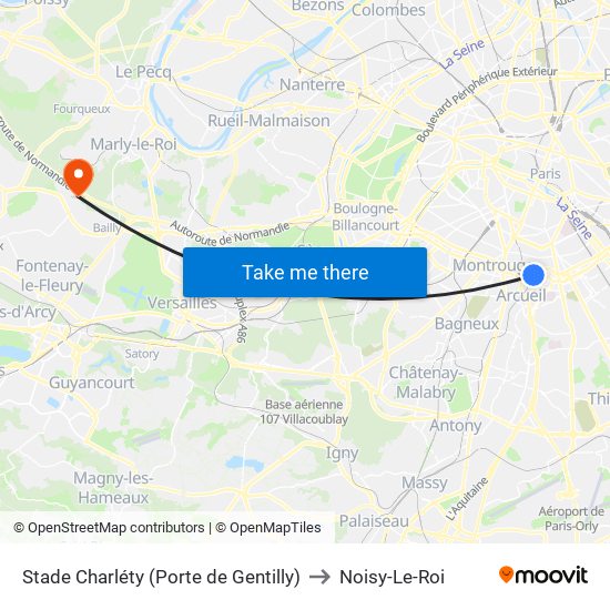 Stade Charléty (Porte de Gentilly) to Noisy-Le-Roi map