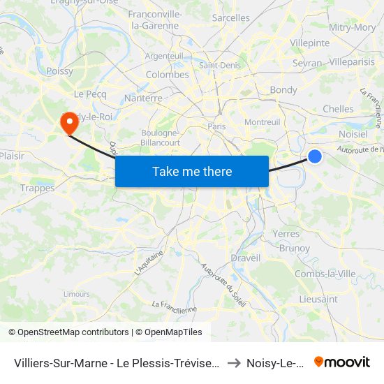 Villiers-Sur-Marne - Le Plessis-Trévise RER to Noisy-Le-Roi map