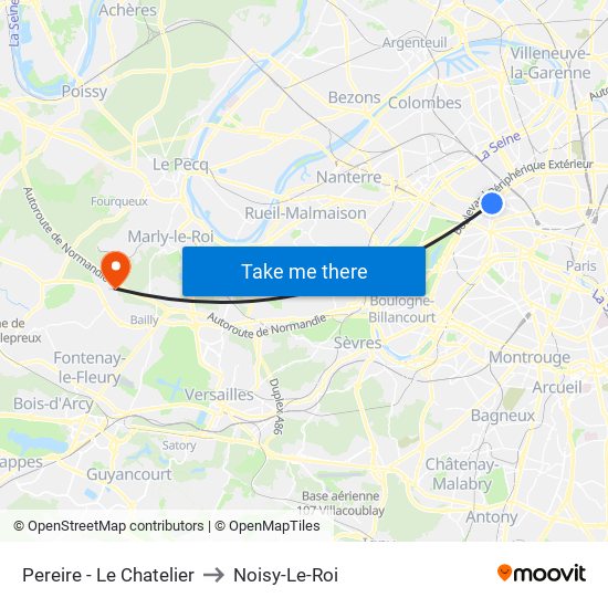 Pereire - Le Chatelier to Noisy-Le-Roi map