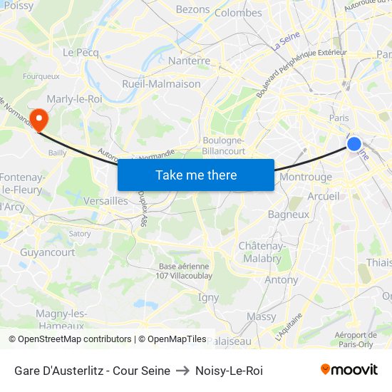 Gare D'Austerlitz - Cour Seine to Noisy-Le-Roi map