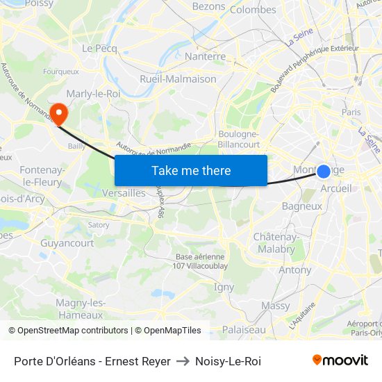 Porte D'Orléans - Ernest Reyer to Noisy-Le-Roi map