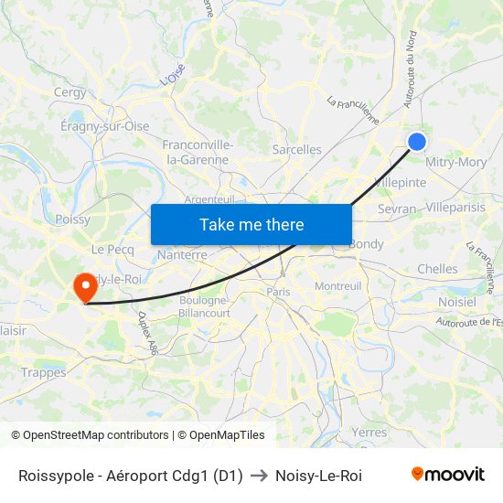 Roissypole - Aéroport Cdg1 (D1) to Noisy-Le-Roi map