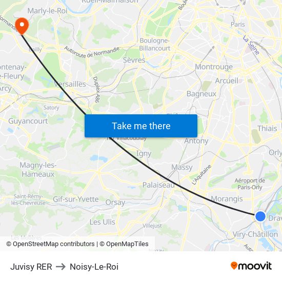 Juvisy RER to Noisy-Le-Roi map