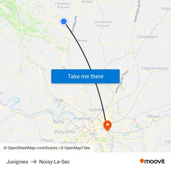 Juvignies to Noisy-Le-Sec map