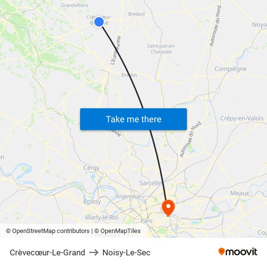 Crèvecœur-Le-Grand to Noisy-Le-Sec map